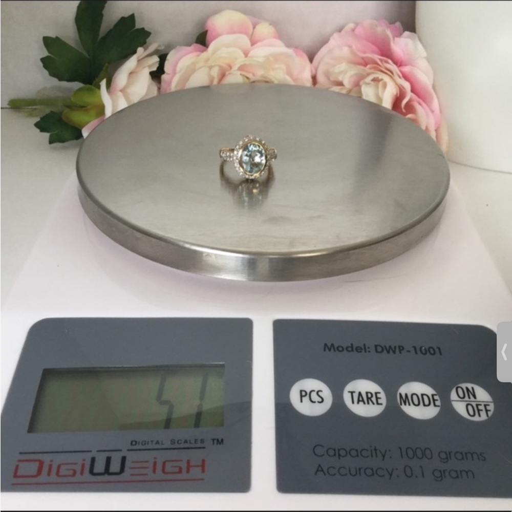 14k AQUAMARINE &DIAMOND RING - Picture 2 of 8